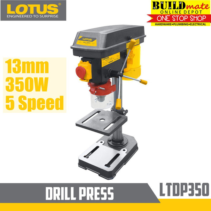 BUILDMATE Lotus Drill Press 13MM 350W 1/2HP 5-Speed Cast Iron Benchtop Drill Press Table Drill Bench Drill Press Bench Top Drilling Machine Electric Drill Press LTPD350 | LTDP350VR • LPT