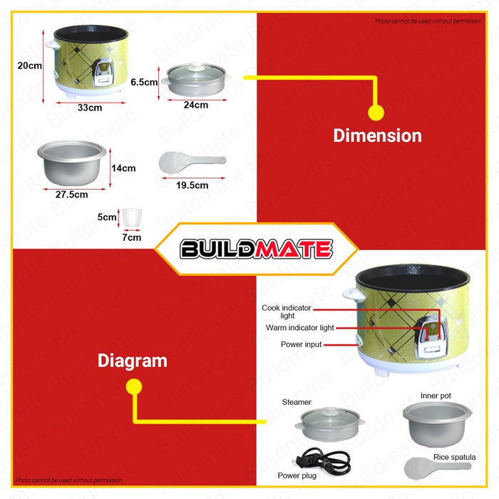 MICROMATIC Stainless Rice Cooker 620W 1.8L 10 CUPS MR-10M •BUILDMATE•