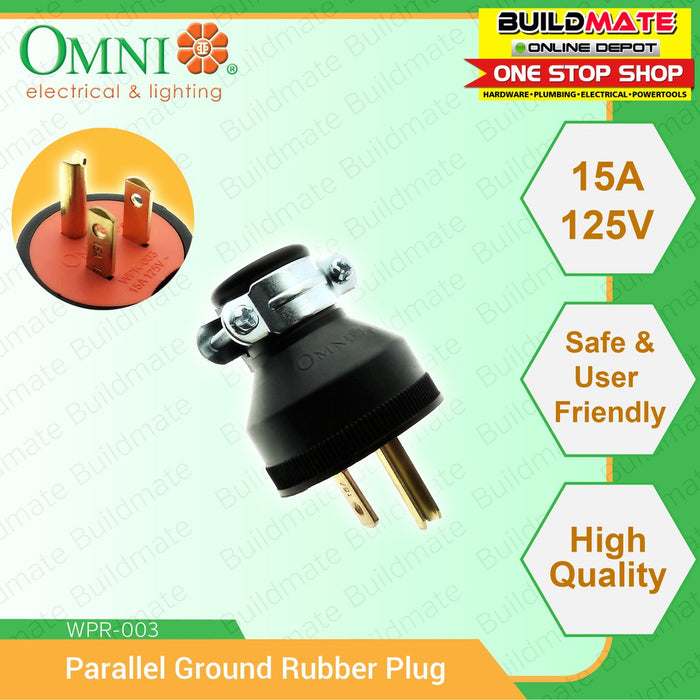 OMNI Parallel Ground Rubber Plug Heavy Duty 15A 125V WPR-003 •BUILDMATE•