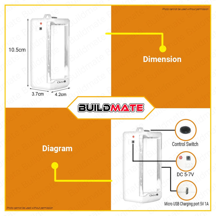 OMNI LED Rechargeable Emergency Light 1.5W 6500K DAY LIGHT AEL010 •BUILDMATE•