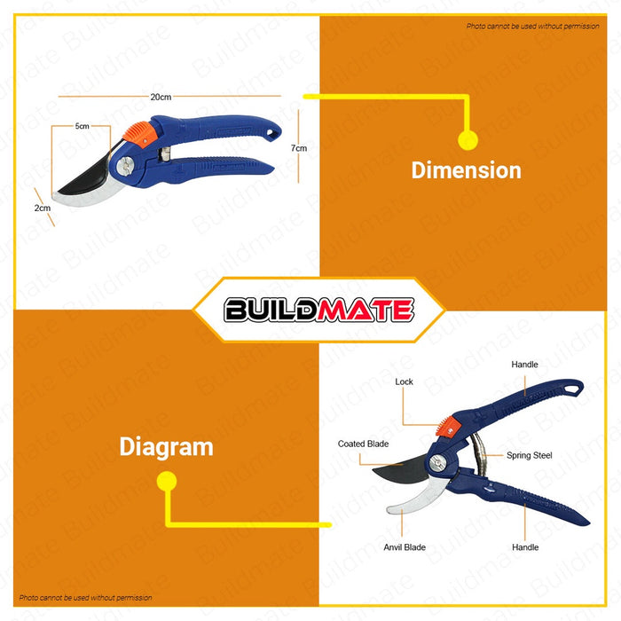 WADFOW Pruning Shear Garden Plant Pruning Shear Scissor 200mm 8" Inch WPA1E08 •BUILDMATE• WHT