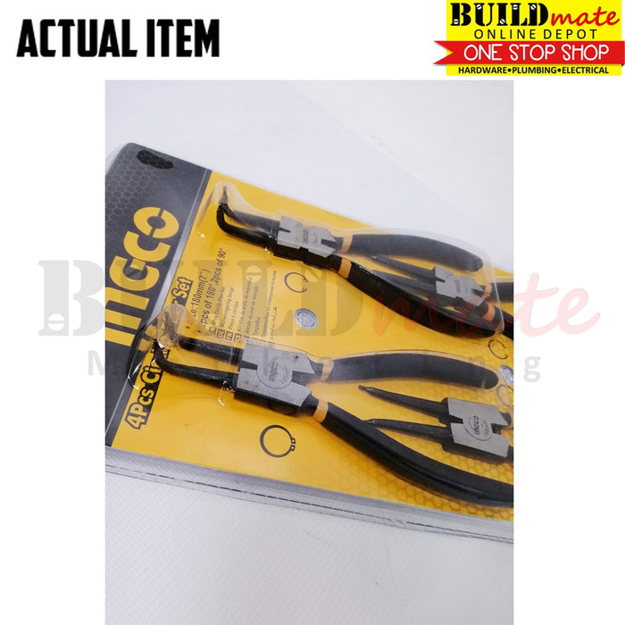 BUILDMATE Ingco Circlip Pliers 4PCS/SET 180° & 90° 7"/180mm Snap Ring C-Clip Plier HCCPS01180 • IHT