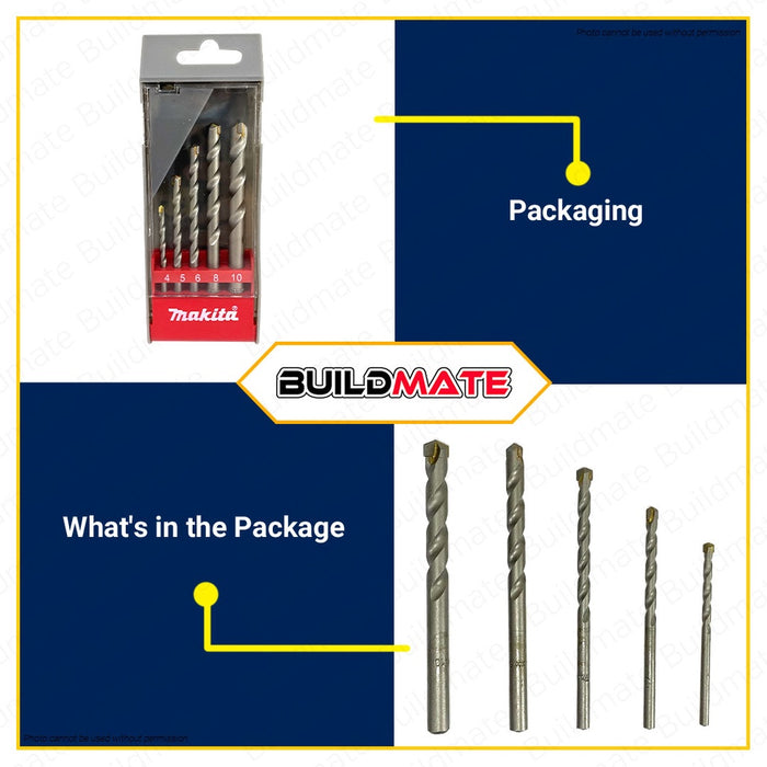 MAKITA Original TCT Masonry Drill Bit Set 5PCS/SET D-05175 •BUILDMATE•