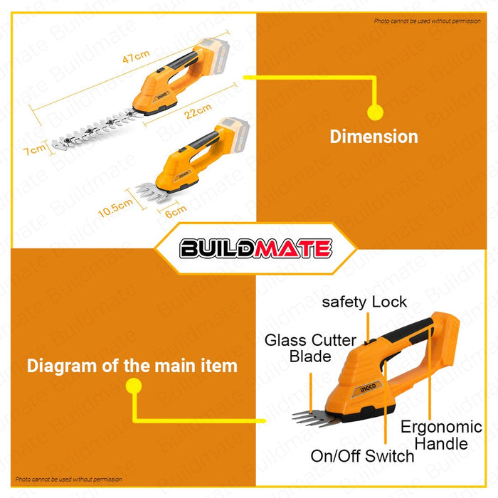 INGCO Lithium-Ion Li-Ion Cordless Garden Shear Power Share 20V CSTLI2001 •BUILDMATE• IPT