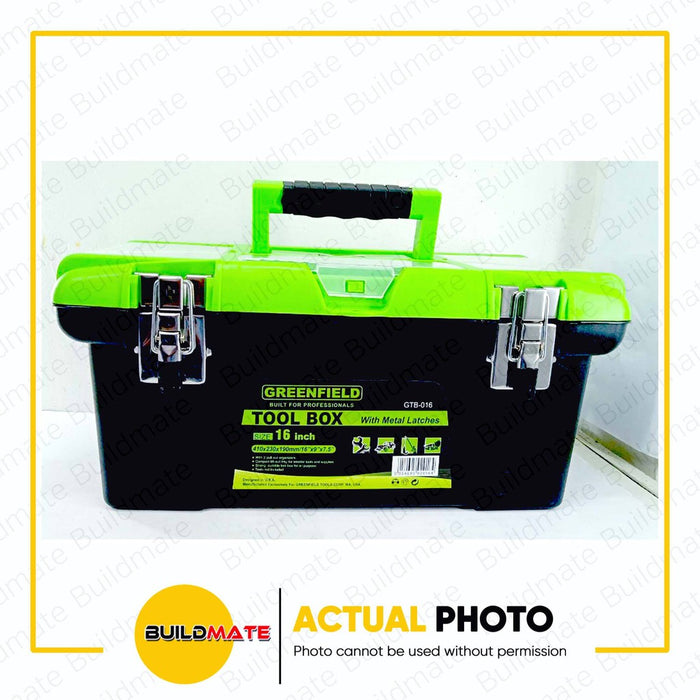 GREENFIELD Tool Box Organizer 16" with Metal Latch and Tray Inside •BUILDMATE•