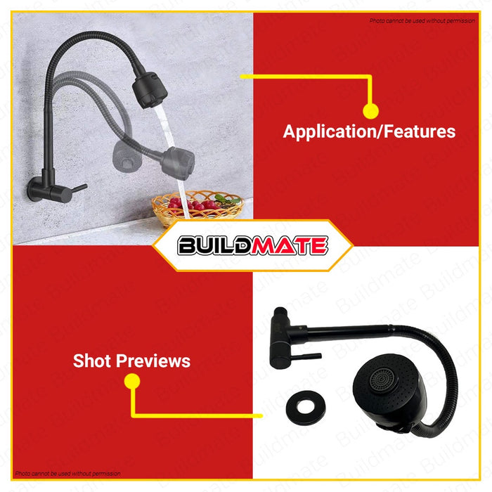 BUILDMATE Wesda Wall Mounted Flexible Kitchen Faucet Stainless Steel SUS304 Bathroom Sink Household Single Cold Water Tap SF-215