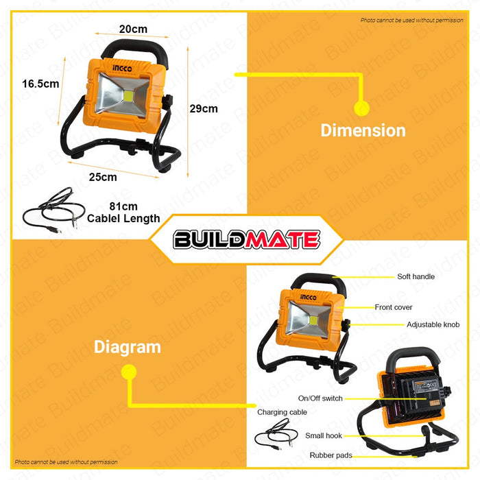 INGCO Li-Ion Lithium Ion Wireless Cordless LED Work Lamp 10W HRLF4415 100% ORIGINAL •BUILDMATE• IHT