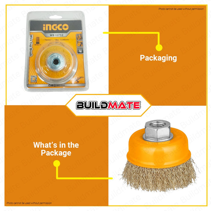 INGCO Cup Wire Brush With Nut for Angle Grinder 75mm 3" WB10752 •BUILDMATE• HT2