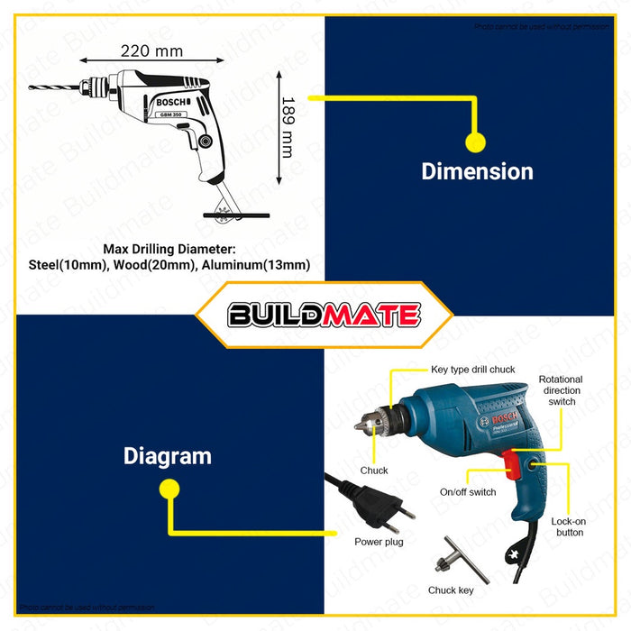 BUILDMATE Bosch Electric Drill Driver 350W | 400W Keyless Screwdriver for Wood GBM350 GBM400 • COC
