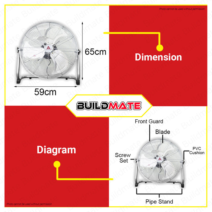 HANABISHI High Velocity Industrial Floor Fan 20" with 3 Speed Control HVIFF-20PC •BUILDMATE•