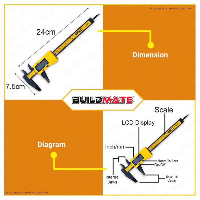 INGCO Original Heavy Duty Plastic Digital Caliper Super Select HDCP16150 •BUILDMATE• HT2