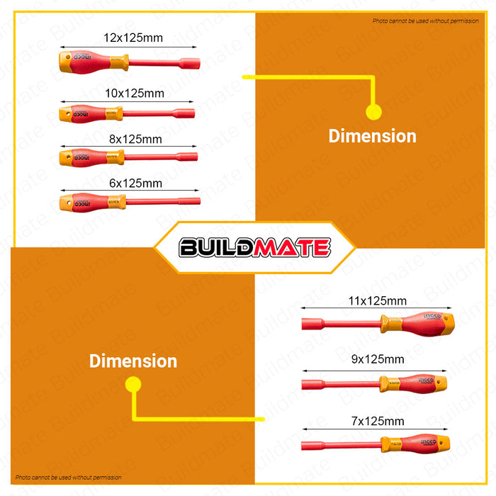 INGCO Insulated Nut Screwdriver Screw driver Set 1000V 7 PCS/SET HKISK0701 •BUILDMATE• IHT