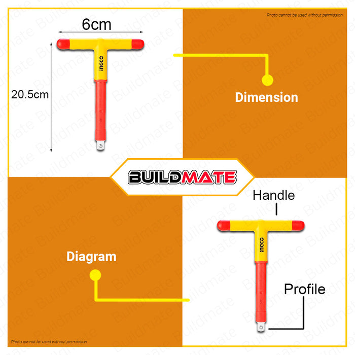 INGCO Insulated T-Handle Wrench 1000V 1/2" 12 x 200 x140mm Cr-V HITH121 •BUILDMATE• IHT