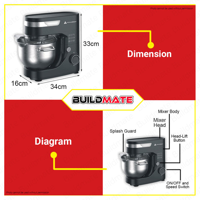 HANABISHI Professional Stand Mixer Baking Mixing with Stainless Whisk 4.0L HPM-900 •BUILDMATE•