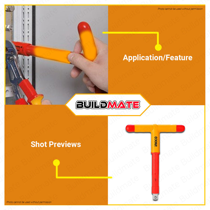 INGCO Insulated T-Handle Wrench 1000V 1/2" 12 x 200 x140mm Cr-V HITH121 •BUILDMATE• IHT