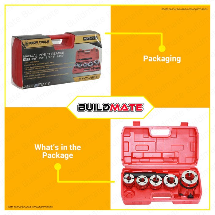 MEGA 8 PCS Manual Pipe Threader 3/8" TO 1-1/4" MPT08S •BUILDMATE•