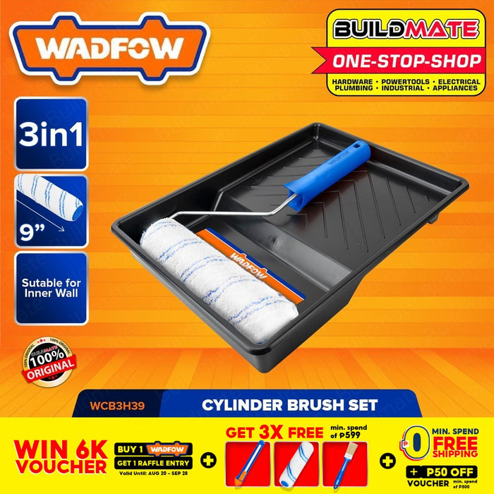 WADFOW CYLINDER BRUSH 3 In 1 SET (INNER WALL) Paint Roller Brush Paint Tray WCB3H39 •BUILDMATE• WHT