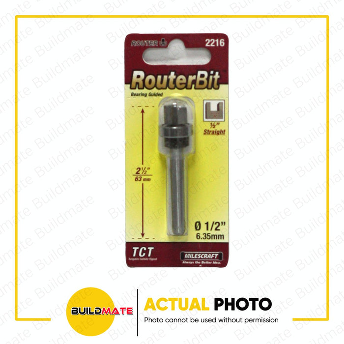 MILESCRAFT Tungsten Carbide Tipped Straight Router Bit with Bearing 1/2" #2216 •BUILDMATE•