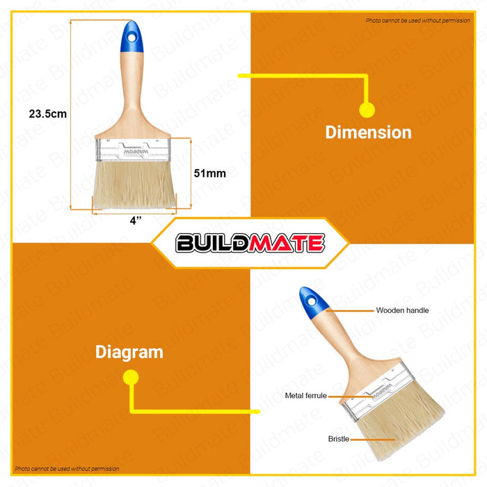 WADFOW Paint Brush For Oil-Based Paint 2.5" 3" 4" Inch Wooden Handle SOLD PER PIECE •BUILDMATE• WHT