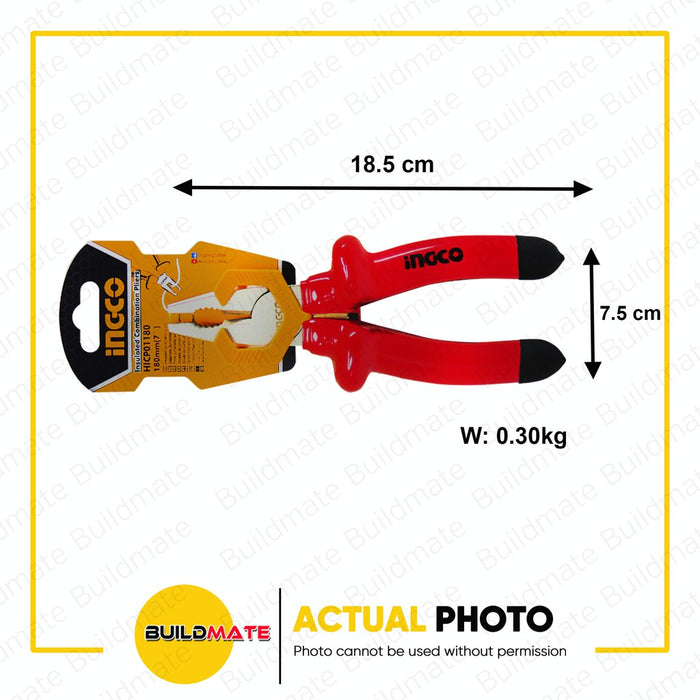 INGCO Insulated Combination Pliers 7" 180mm Satin Finish HICP01180 •BUILDMATE• IHT