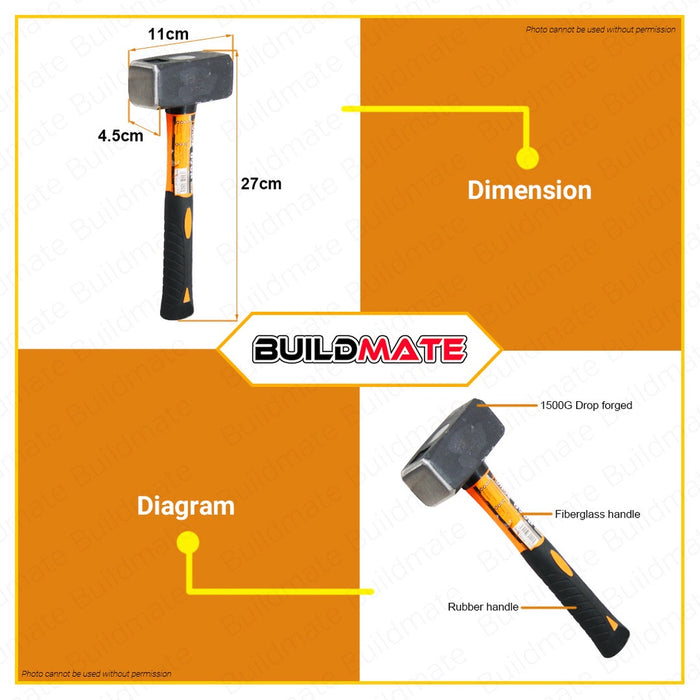 Hoteche Stoning Hammer Fiberglass Handle 1500g HTC-210404 •BUILDMATE•
