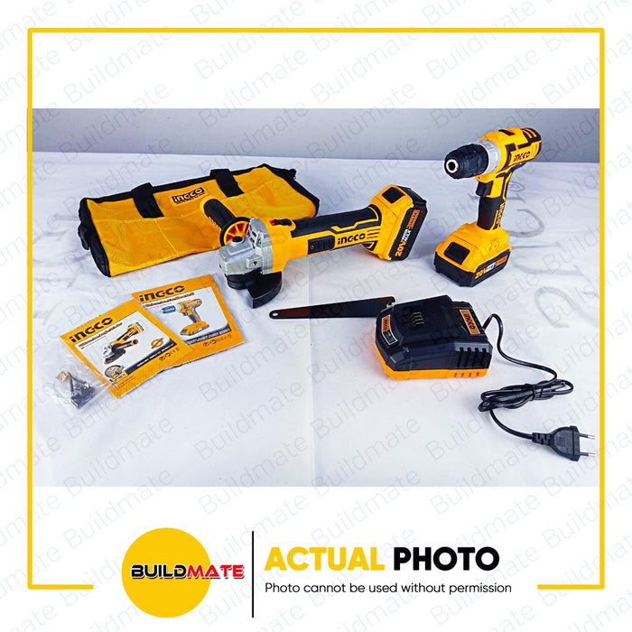 [COMBO] INGCO Lithium Ion Cordless Angle Grinder and Drill 2PCS Combo Kit CKLI2009 •BUILDMATE• IPT