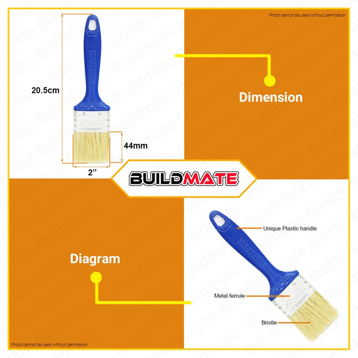 WADFOW Paint Brush For Oil-Based Paint 1" 1.5" & 2" Inch Plastic Handle SOLD PER PIECE BUILDMATE WHT