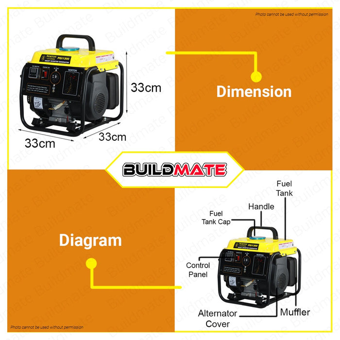 NORTON Digital Inverter Gasoline Generator PGi1300 1300W 1.3 KVA 4 Stroke 2.8HP •BUILDMATE•