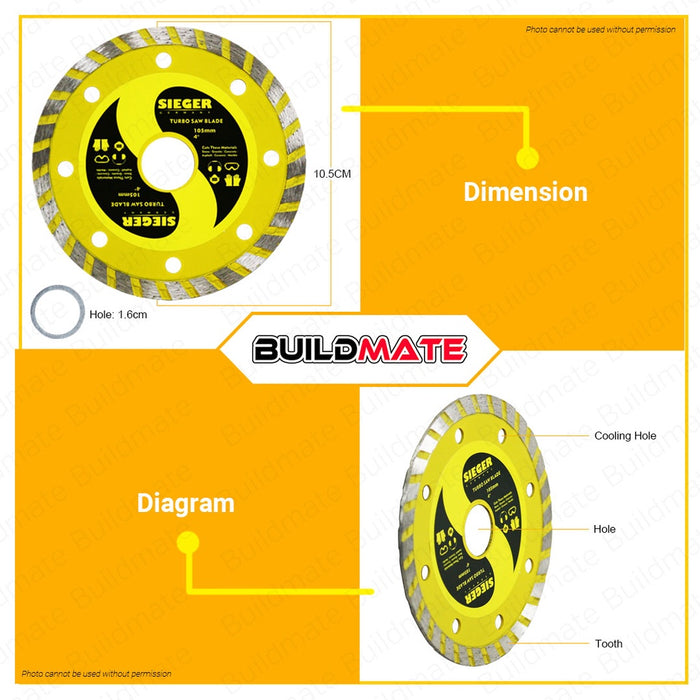 SIEGER GERMANY Turbo Diamond Cutting Blade Wheel Disc 4" 1.2mm x 100mm •BUILDMATE•