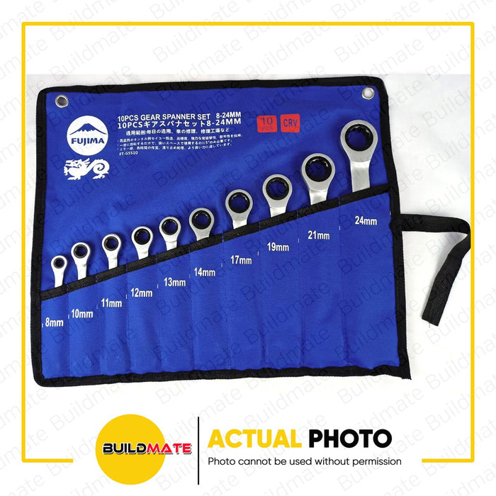FUJIMA Ratchet Combination Wrench Gear Spanner Set 8-24mm Cr-V 10PCS/SET FT-GSS10 •BUILDMATE•