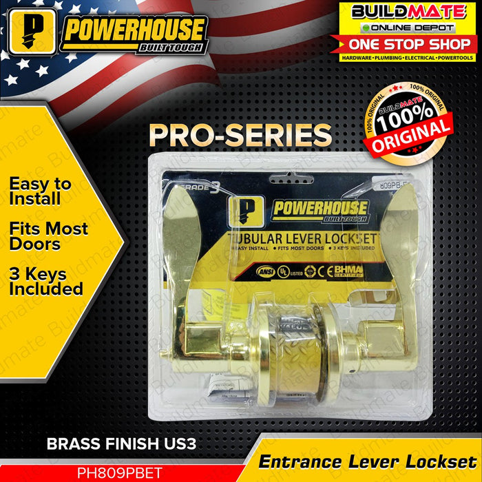POWERHOUSE PRO SERIES Tubular Entrance Lever Curved Lockset PH809PBET Brass Finish US3 + FREE PHDH