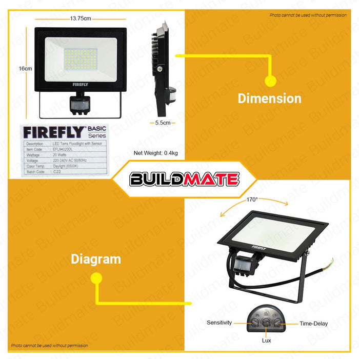 FIREFLY Basic Terra with Sensor LED Floodlight Flood Light DAYLIGHT EFL84020DL AUTHENTIC •BUILDMATE•