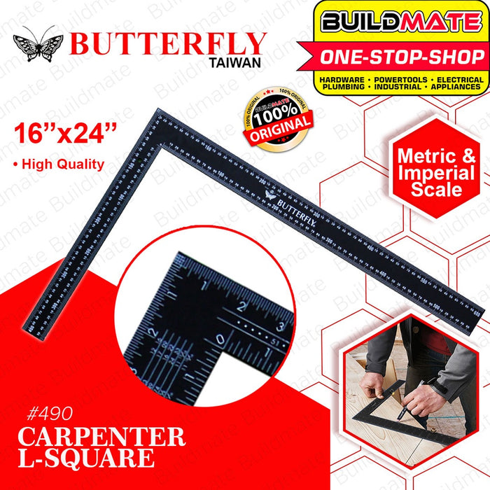 BUTTERFLY TAIWAN Measuring Carpenter L Tri Square 16 x 24 Inches METRIC AND IMPERIAL #490 BUILDMATE