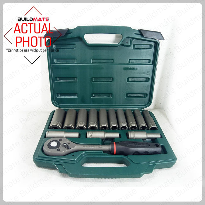 Ameriman 1/2" Drive Deep Metric Hand Long Socket Wrench 15PCS/SET •BUILDMATE•