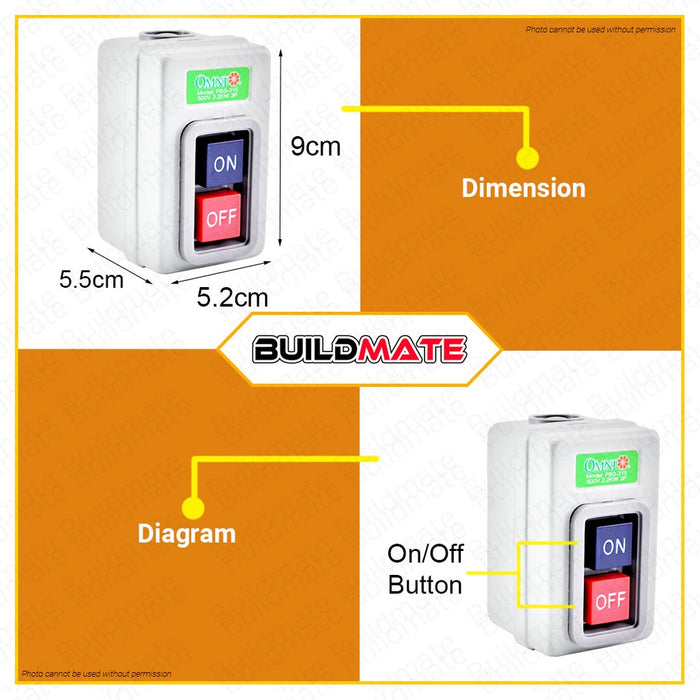 OMNI Power Push Button Switch 15A 2.2KW PBS-315 •BUILDMATE•