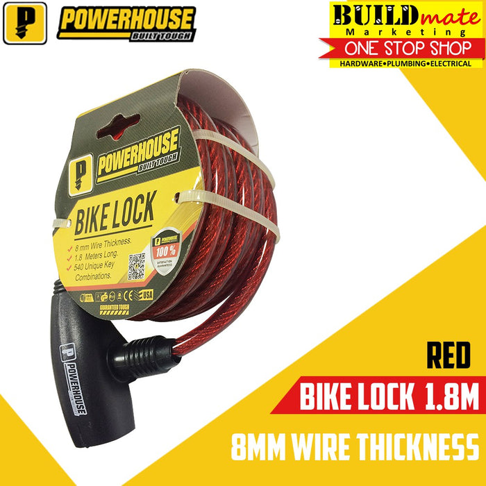 POWERHOUSE Bike Lock 1.8m RED | BLUE | BLACK | WHITE SOLD PER PIECE •BUILDMATE• PHHT