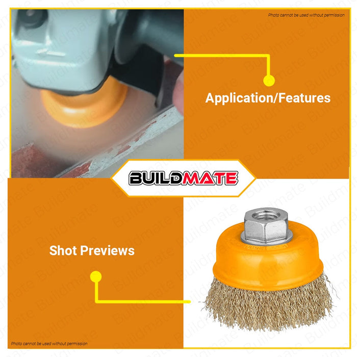 INGCO Cup Wire Brush With Nut for Angle Grinder 75mm 3" WB10752 •BUILDMATE• HT2