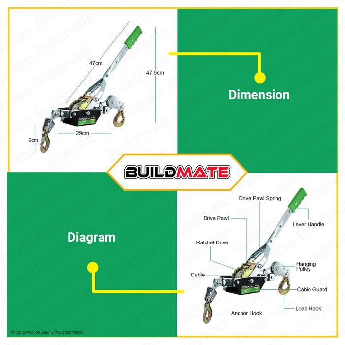 HOYOMA JAPAN Hand Ratchet Cable Puller 2 TONS HT-HP02 •BUILDMATE•