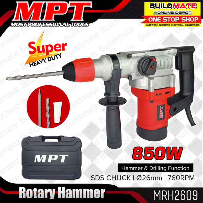 BUILDMATE MPT 3in1 Rotary Hammer Drill 800W / 850W Chipping Gun Concrete Breaker Drill MRHL2609 / MRH2609
