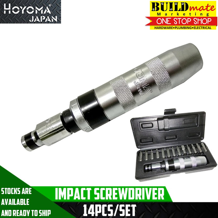 Hoyoma Impact Screw Driver /RUBBER HANDLE W/13PCS BITS •BUILDMATE• HYMPT