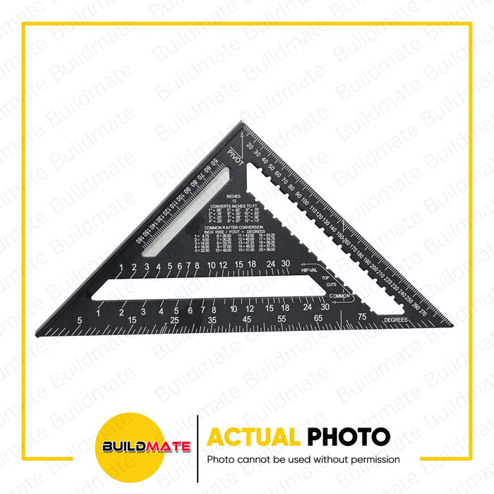 LOTUS 12" Inch Speed Square Aluminum Alloy Triangle Ruler Woodworking Speed Angle Square Black Triangle Carpenter Square Die-Cast for Woodworking and Carpentry LTSA1200X • LHT
