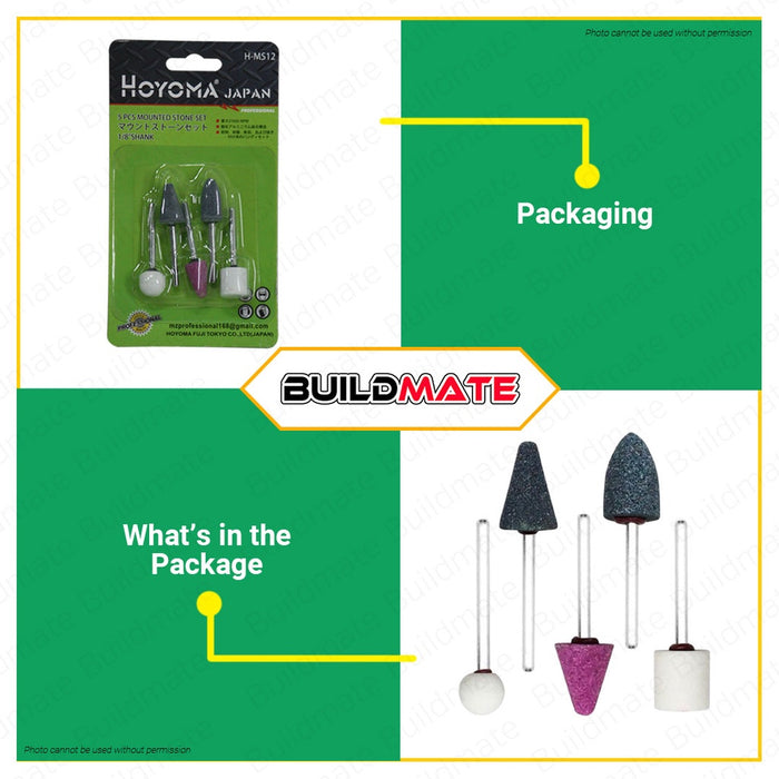 HOYOMA JAPAN Mounted Stone for Mini Rotary Die Grinder 5 PCS/SET H-MS12 •BUILDMATE•