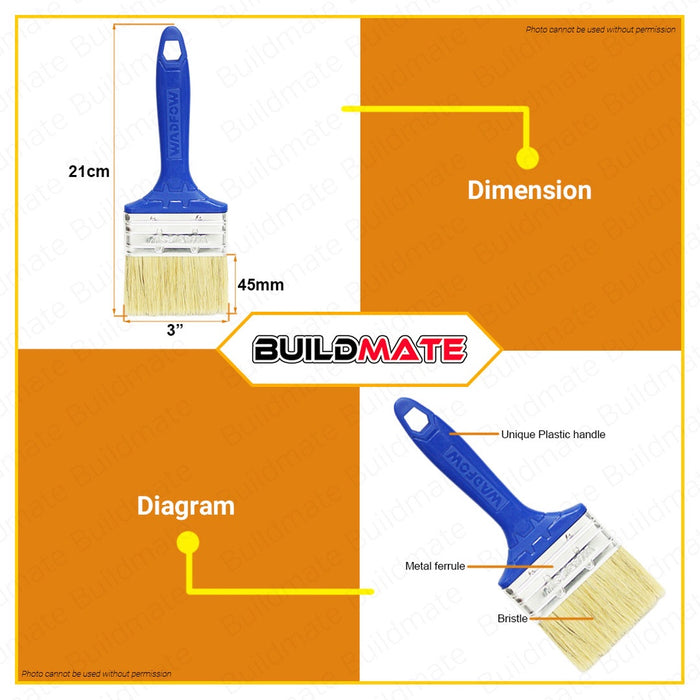 WADFOW Paint Brush For Oil-Based Paint 1" 1.5" & 2" Inch Plastic Handle SOLD PER PIECE BUILDMATE WHT