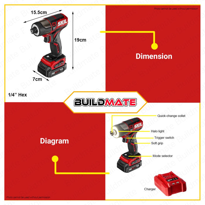 SKIL Cordless Hex Impact Drill/Driver BL 12V with Battery and Charger ID5744C-10  •BUILDMATE•