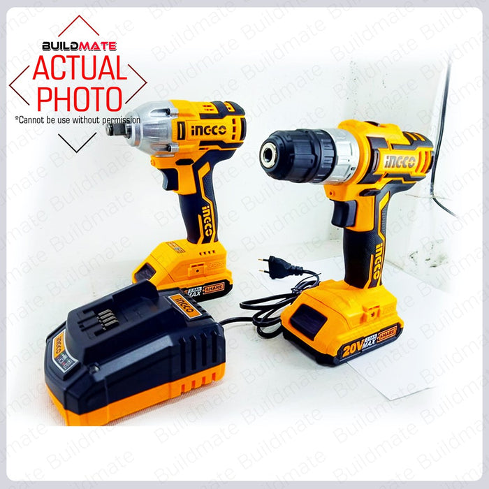 INGCO Cordless 2PCS COMBO KIT Drill + Impact Wrench 20V Lithium-Ion Tools CKLI2007 •BUILDMATE• ICPT