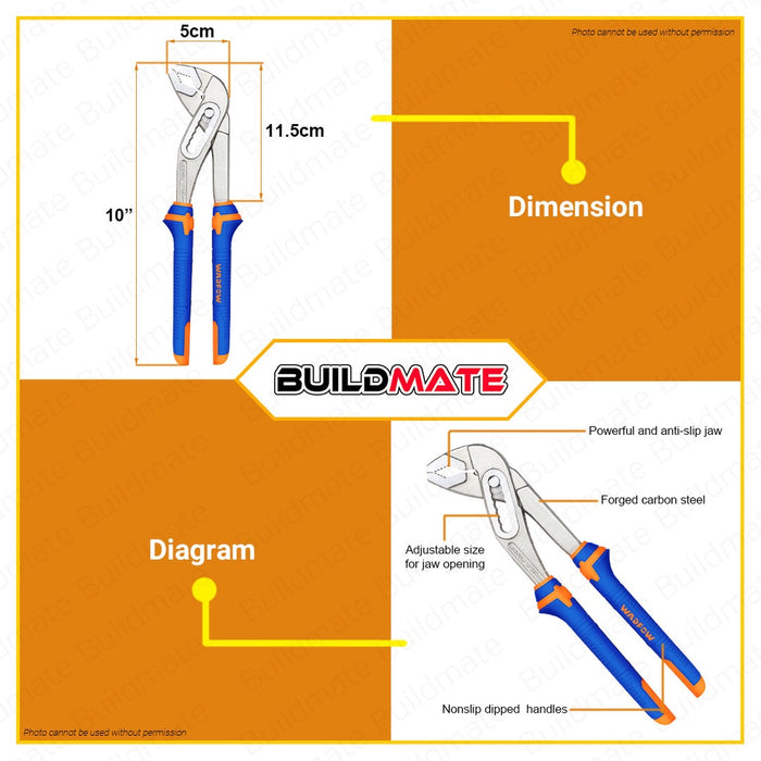 WADFOW Pump Pliers 10" Inch | 12" Inch [SOLD PER PIECE] Tongue And Groove Pliers •BUILDMATE• WHT