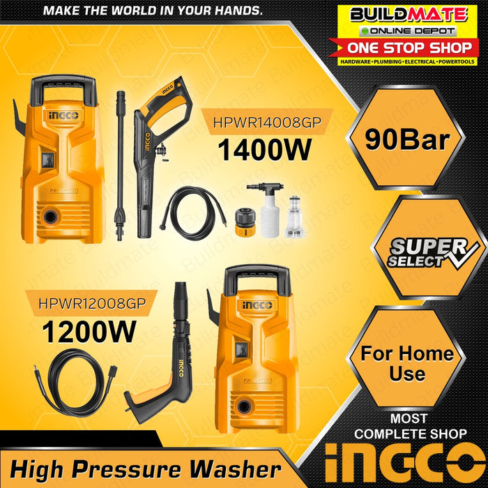 BUILDMATE Ingco 1200W / 1400W High Pressure Washer 1300psi Heavy Duty Car Wash Power Water Cleaner Sprayer For Home Use HPWR12008P / HPWR14008GP - IPT
