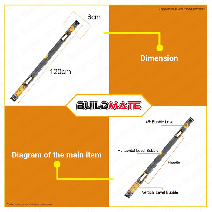 INGCO 120CM Spirit Level With Powerful Magnets High Quality Bubble Level Box HSL68120 •BUILDMATE IHT