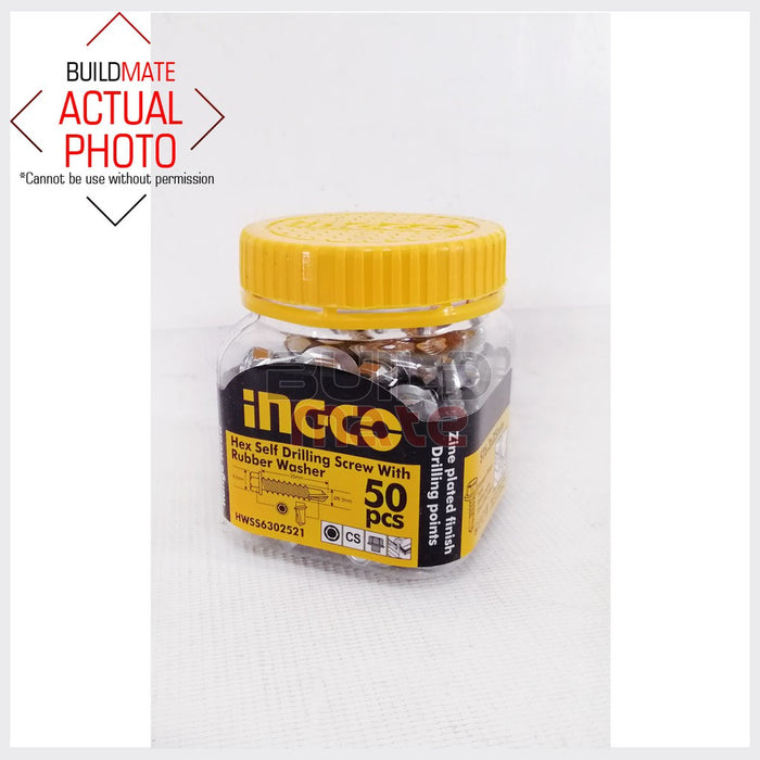 INGCO Hex Self Drilling Screw with Rubber Washer HWSS6302521 •BUILDMATE• IHT