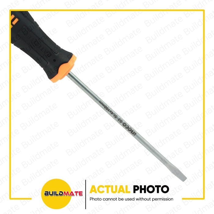 BUILDMATE Ingco Slotted Flat Screwdriver SL4x100mm S2 Magnetic Flathead Round Shank Screw Driver Repair Hand Tools SOLD PER PIECE - IHT